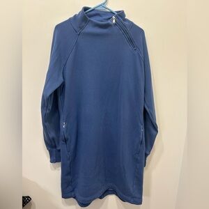 Athleta Cozy Karma Sweatshirt Dress Blue Size Large Tall Fleece Lined Pockets